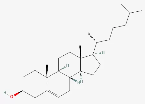 Molecular structure of cholesterol showing tetracyclic ring system and hydroxyl group at C-3